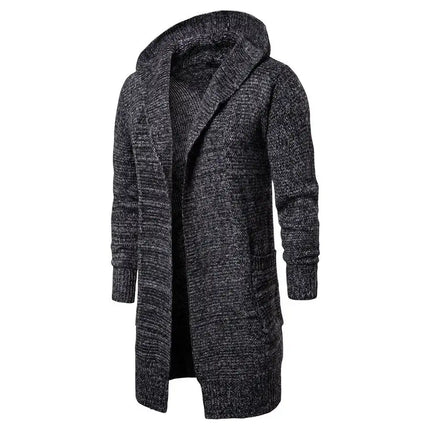 Men's Knitted Cardigan Sweater With Hoodie Slim Fit Mid Long