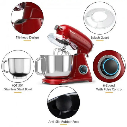 7 Quart 800W 6-Speed Electric Tilt-Head Food Stand Mixer