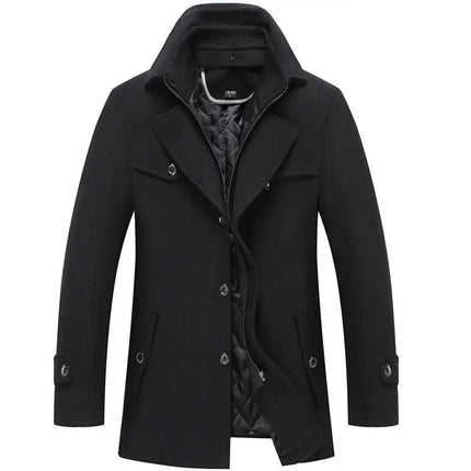 Men's Slim Fit Winter Warm Mid Long Wool Coat Outwear Jacket