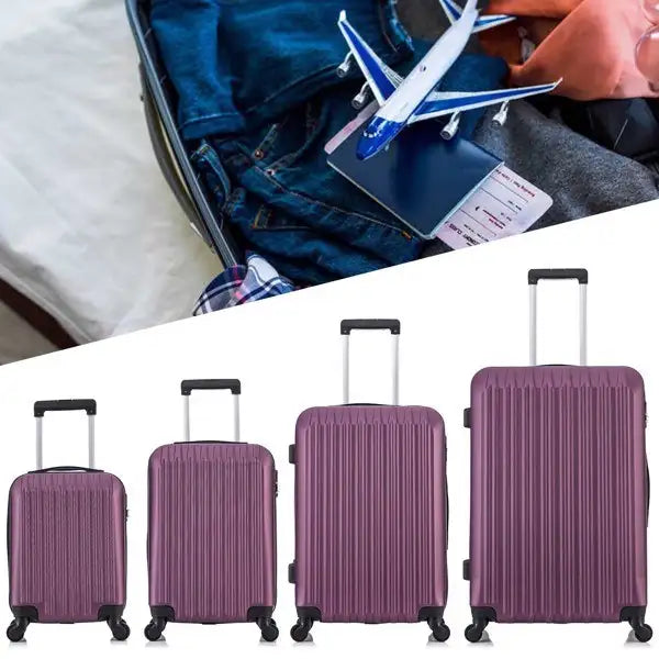 4 Piece Set Luggage Sets Suitcase ABS Hardshell Lightweight Spinner Wheels (16/20/24/28 inch) Purple