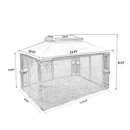 13x10ft Outdoor Patio Gazebo Canopy Tent With Ventilated Double Roof And Mosquito net (Detachable Mesh Screen On All Sides), Suitable for Lawn, Garden, Backyard and Deck RT