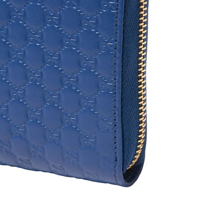 NEW Gucci Blue Micro GG Guccissima Leather Zip Around Wallet Clutch Bag