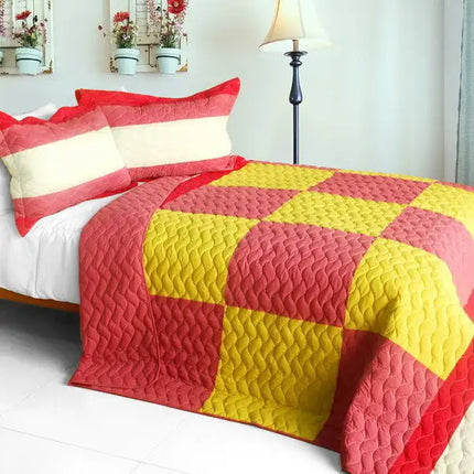 [Anna love] 3PC Vermicelli-Quilted Patchwork Quilt Set (Full/Queen Size)