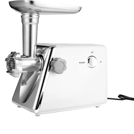 Picadora de carne eléctrica con kit de salchichas y kubbe; 3 placas de molinillo; potencia de 600 W; Blanco