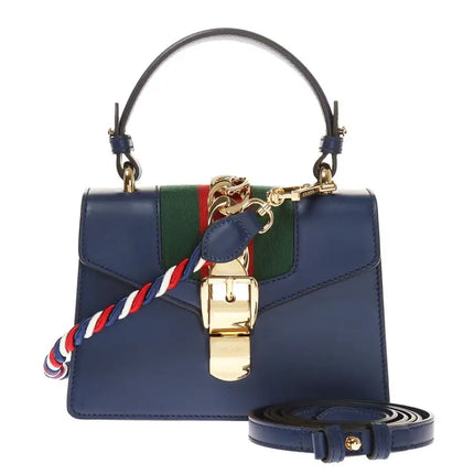 NEW Gucci Blue Sylvie Top Handle Leather Crossbody Shoulder Bag