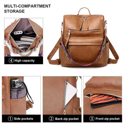 Women's Fashion Backpack Multipurpose Design Handbags and Shoulder Women Tote Bag Bag PU Leather Travel bag; Brown