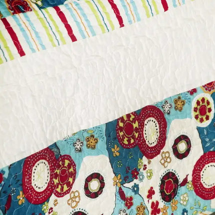 [Dianthe] Cotton 3PC Floral Vermicelli-Quilted Printed Quilt Set (Full/Queen Size)