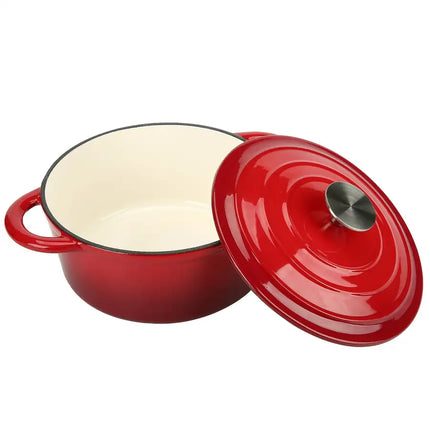 COOKWIN Horno holandés de hierro fundido de 5 cuartos, olla para hornear pan con tapa autoadhesiva, olla de cocina con superficie esmaltada de porcelana, excelentes regalos de Navidad para la familia, rojo