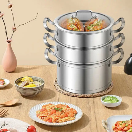 Daily Delicacies Pot 304 Stainless Steel  3-Tier Steamer Pot