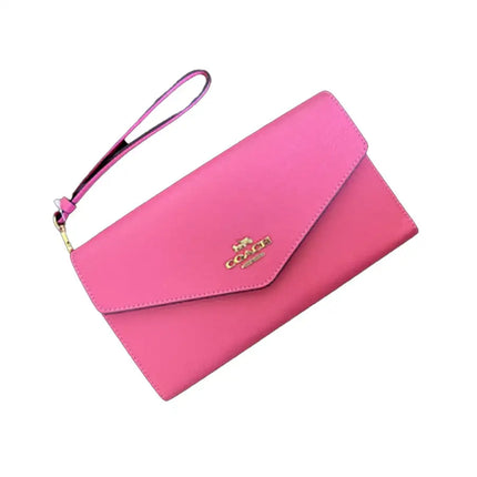 NEW Coach Pink Travel Crossgrain Leather Envelope Wallet Clutch Bag