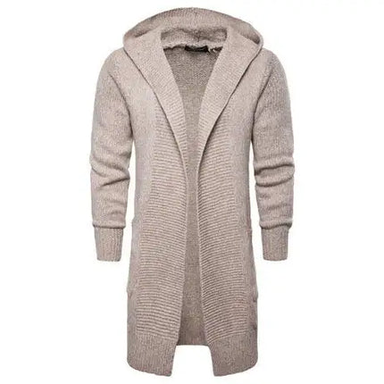 Men's Knitted Cardigan Sweater With Hoodie Slim Fit Mid Long