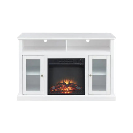 Modern Electric Fireplace TV Stand, Fit up to 55" Flat Screen TV with 2 Tempered Glass Storage Cabinet and Adjustable Shelves