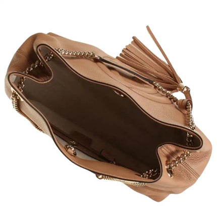 NEW Gucci Beige Pebbled Leather Medium Soho Chain Tote Shoulder Bag