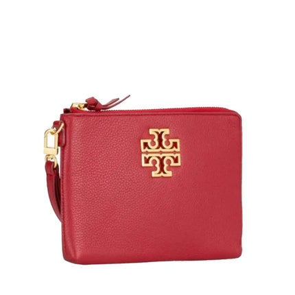 NEW Tory Burch Red Redstone Britten Large Zip Leather Pouch Clutch Bag