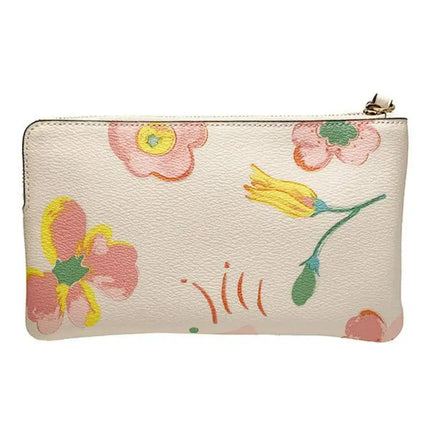 NEW Coach White Large Corner Zip Dreamy Land Floral Print Canvas Wristlet Clutch Bag
