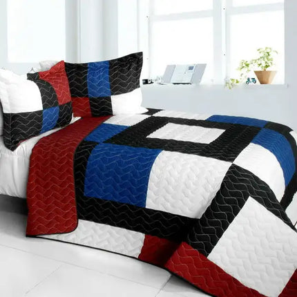 [Deep Voyage] Brand New Vermicelli-Quilted Patchwork Quilt Set Full/Queen