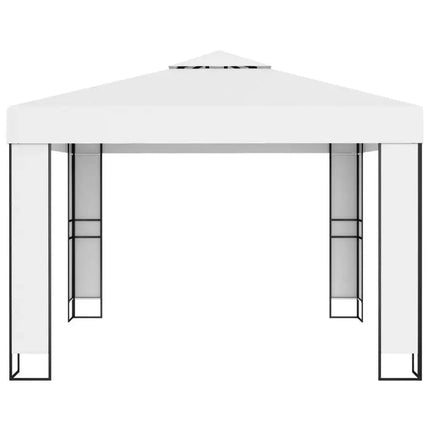 Gazebo with Double Roof 118.1"x118.1" White
