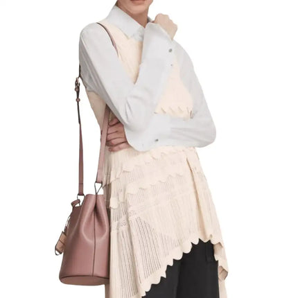 NEW Burberry Pink Haymarket Lone Small Leather Crossbody Bucket Bag