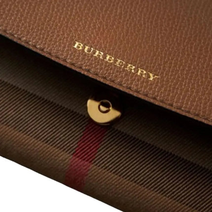 NEW Burberry Brown Henley House Check Leather Clutch Crossbody Bag