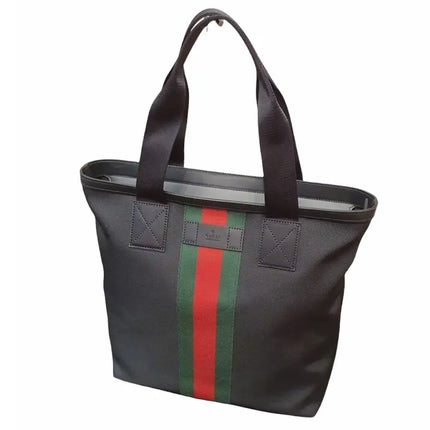 NEW Gucci Black Web Stripe Canvas Tote Shoulder Bag