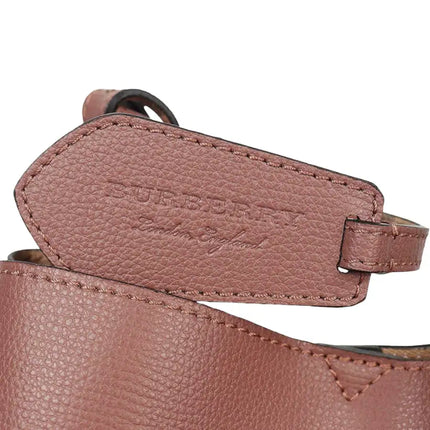 NEW Burberry Pink Haymarket Lone Small Leather Crossbody Bucket Bag