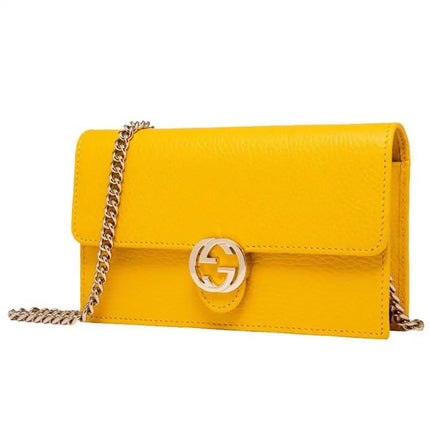 NEW Gucci Yellow Interlocking G Clutch Wallet on Chain Crossbody Shoulder Bag