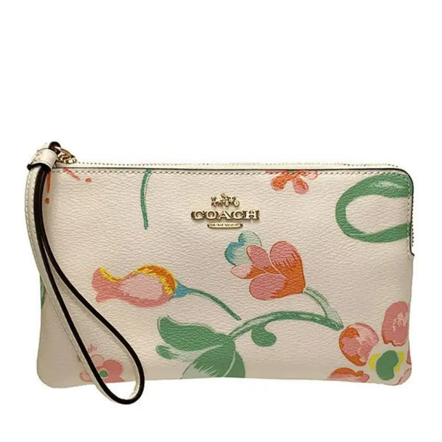 NEW Coach White Large Corner Zip Dreamy Land Floral Print Canvas Wristlet Clutch Bag