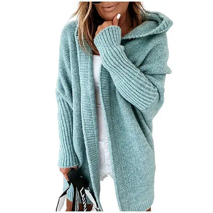 Women Batwing Sleeve Oversized Hooded Sweater Cardigan