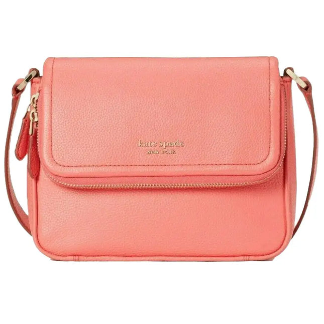 NEW Kate Spade Pink Peach Melba Run Around Large Flap Leather Crossbody Bag