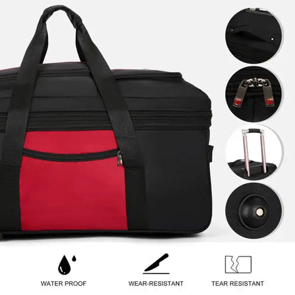 Bolsa de lona impermeable expandible con ruedas, equipaje de mano, maleta de mano unisex, color rojo