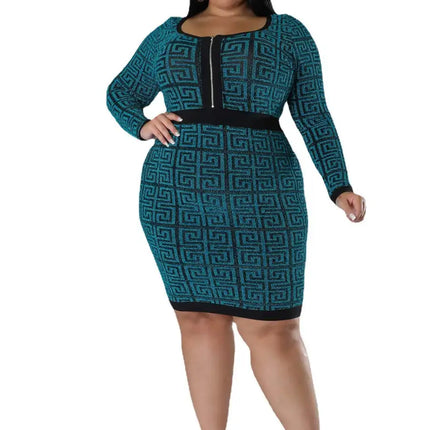 Woman Plus Size Women's Stretch Geometric Tunic Dress