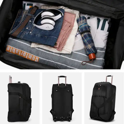 Bolsa de lona impermeable expandible con ruedas equipaje de mano maleta de mano unisex negro