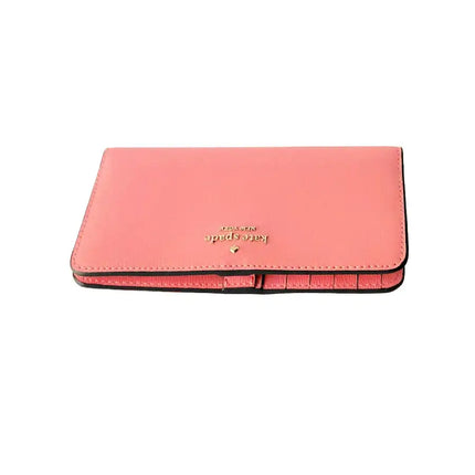 NEW Kate Spade Pink Peach Nectar Refined Grain Leather Large Slim Wallet Clutch Bag