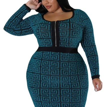 Woman Plus Size Women's Stretch Geometric Tunic Dress