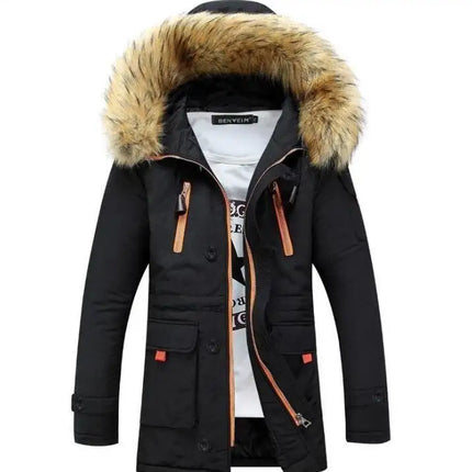 Men Coat Jacket Faux Fur Hooded Cotton Padded Parka Outerwear and Coats