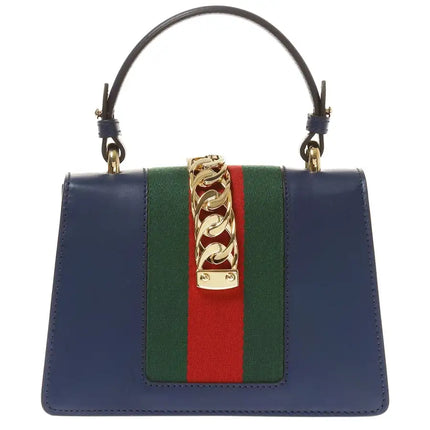 NEW Gucci Blue Sylvie Top Handle Leather Crossbody Shoulder Bag