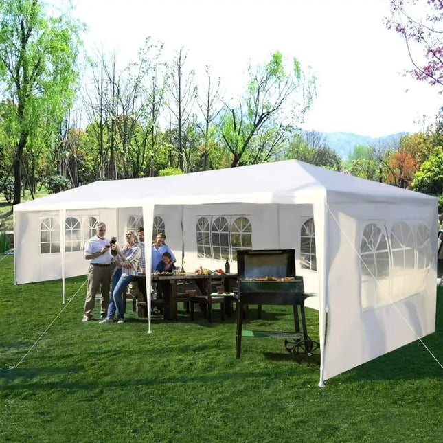 Carpa para eventos con dosel resistente, carpa blanca para exteriores de 10'x30', carpa para bodas y fiestas, refugio con marco de acero resistente con 5 paredes laterales extraíbles, resistente al agua, sol y nieve, resistente al agua, fácil de instalar