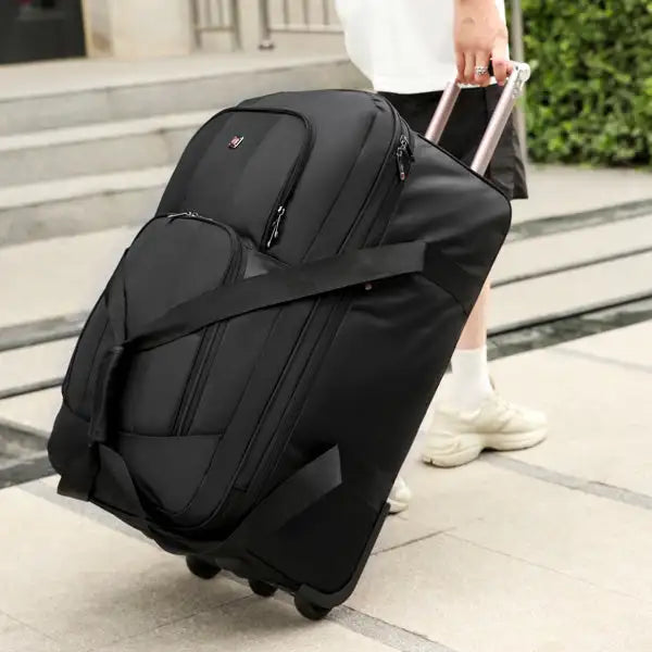 Expandable Waterproof Duffle Bag with Wheel Carry on Luggage Unisex Tote Suitcase Black