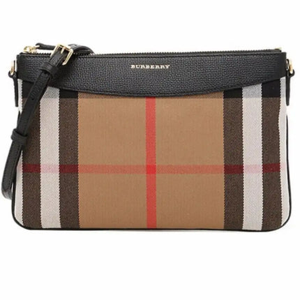 NEW Burberry Brown/Black Derby Peyton House Check Coated Canvas Clutch Crossbody Bag
