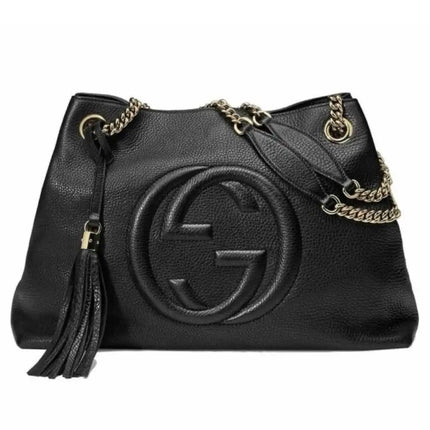 NEW Gucci Black Pebbled Leather Medium Soho Chain Tote Shoulder Bag