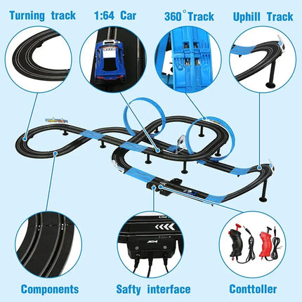 Bosonshop High-Speed Electric Powered Super Loop Speedway Slot Car Track Set with Two Cars