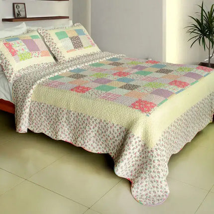 [Sunny Travel] Cotton 3PC Vermicelli-Quilted Printed Quilt Set (Full/Queen Size)