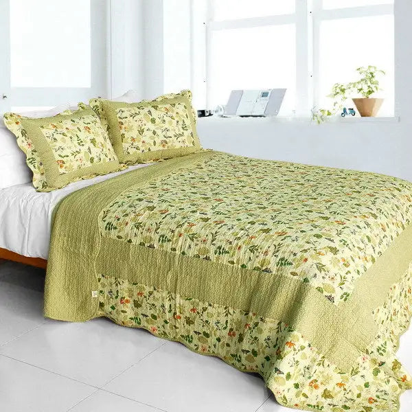 [Fantasia Original] Cotton 3PC Vermicelli-Quilted Patchwork Quilt Set (Full/Queen Size)