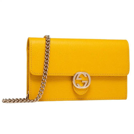 NEW Gucci Yellow Interlocking G Clutch Wallet on Chain Crossbody Shoulder Bag