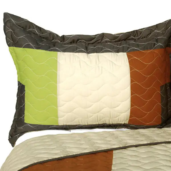 [Initial Dream] 3PC Vermicelli - Quilted Patchwork Quilt Set (Full/Queen Size)