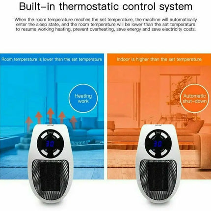 Programmable Space Heater, with Led Display Wall Outlet Electric Heater with Adjustable Thermostat and Timer for Home Office Indoor Use With Remote Control 500 Watt ETL Approved 5 Core PIH