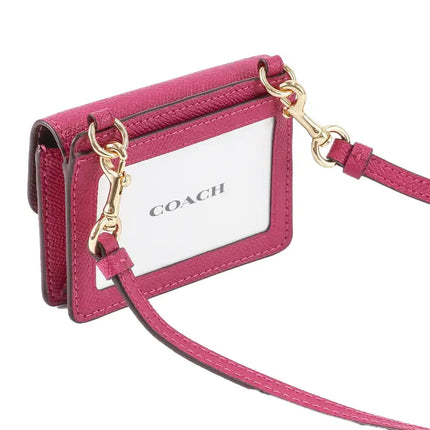 NEW Coach Pink Flap Card Case on Lanyard Leather Crossbody Bag