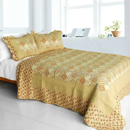 [Harvest Season] Cotton 3PC Vermicelli-Quilted Printed Quilt Set (Full/Queen Size)