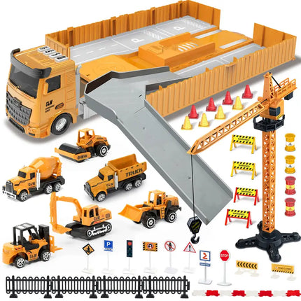 Construction Toys with Crane, Construction Vehicles Playset for Kids, Matchbox Bulldozer, Forklift, Steamroller, Dump, Cement Mixer, Excavator, Engineering Crane RT