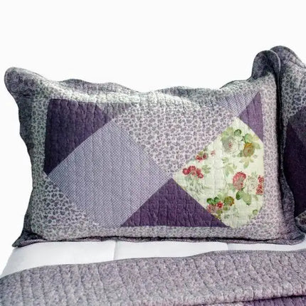 [Purple Memory] Cotton 3PC Vermicelli-Quilted Printed Quilt Set (Full/Queen Size)